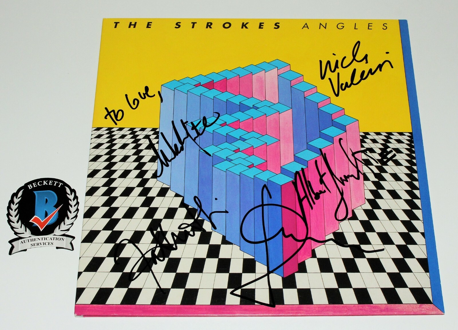 THE STROKES BAND SIGNED ANGLES ALBUM VINYL RECORD BECKETT COA