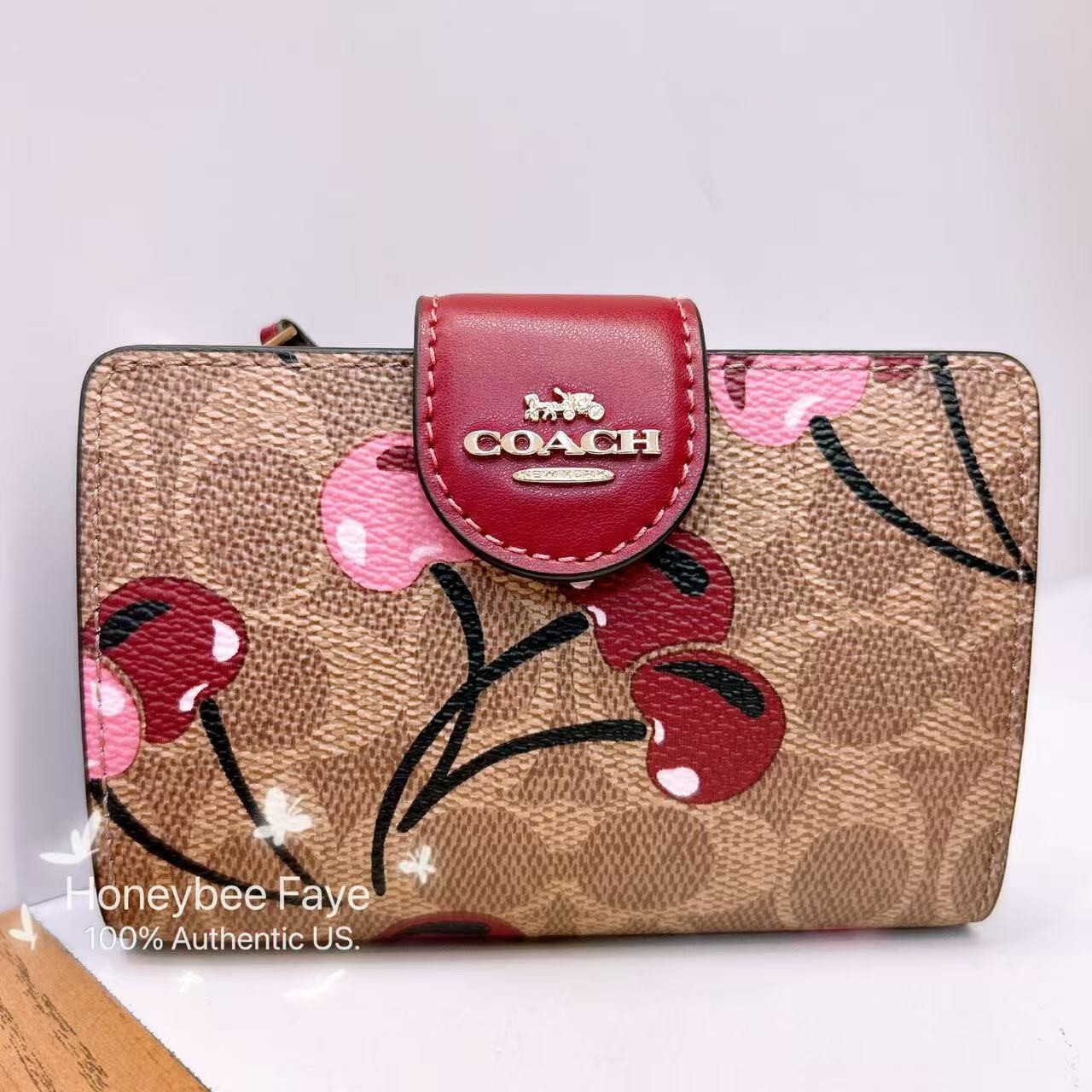 NWT Coach Medium Corner Zip Wallet With Cherry Print CZ342 | eBay