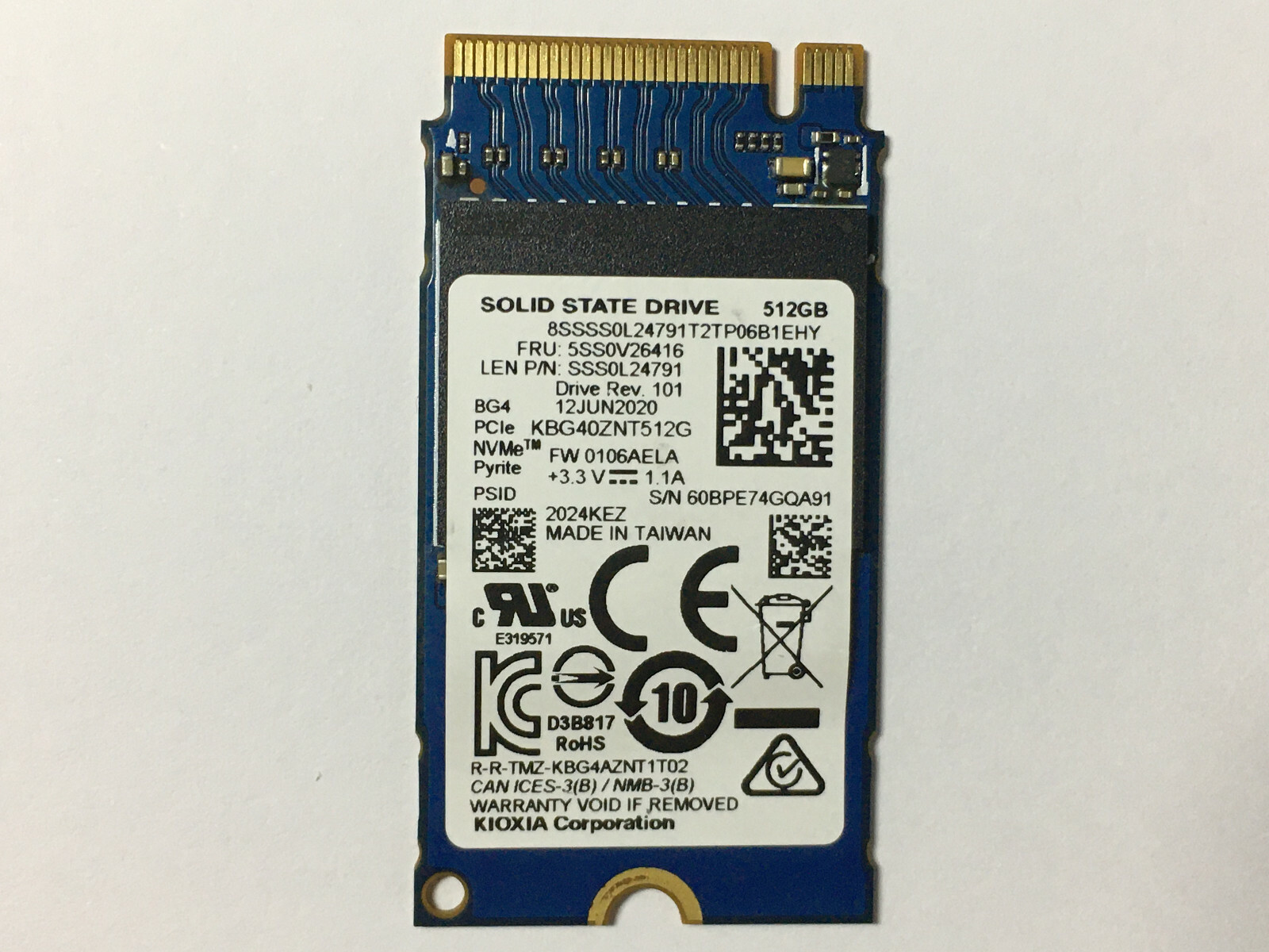 Toshiba / Kioxia KBG40ZNT512G 512GB SSD PCIe NVMe M.2 2242 TSB