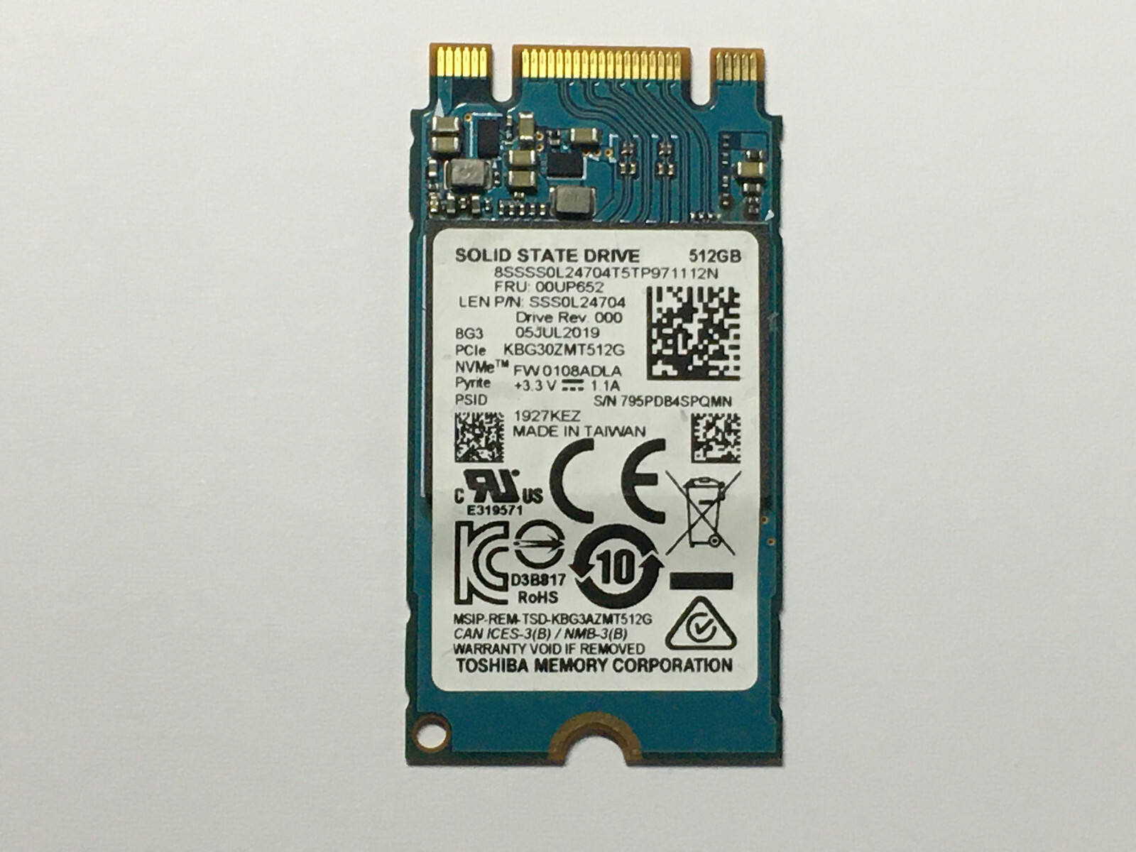 TOSHIBA KBG30ZMT512G 512GB NVMe PCIe3x2 M.2 2242 SSD For Thinkpad