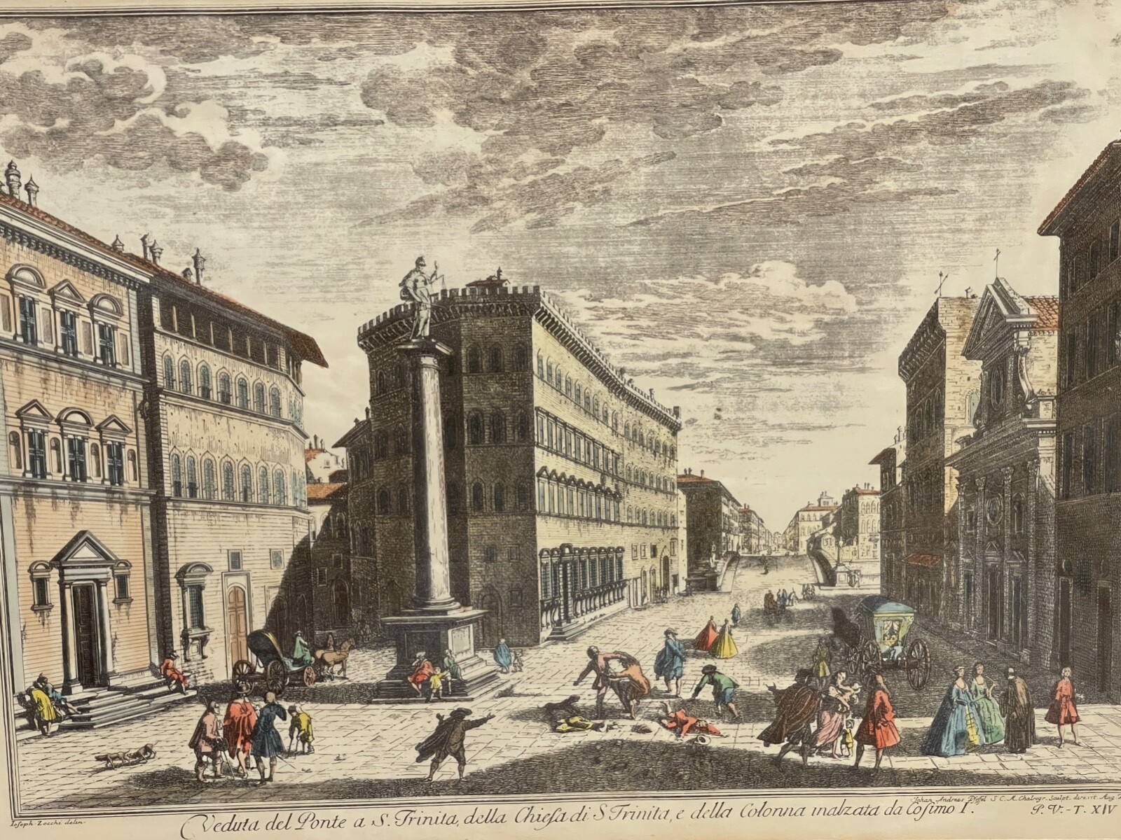 1700's Antique Handcolored Etching Giuseppe Zocchi Iofeph Zocchi