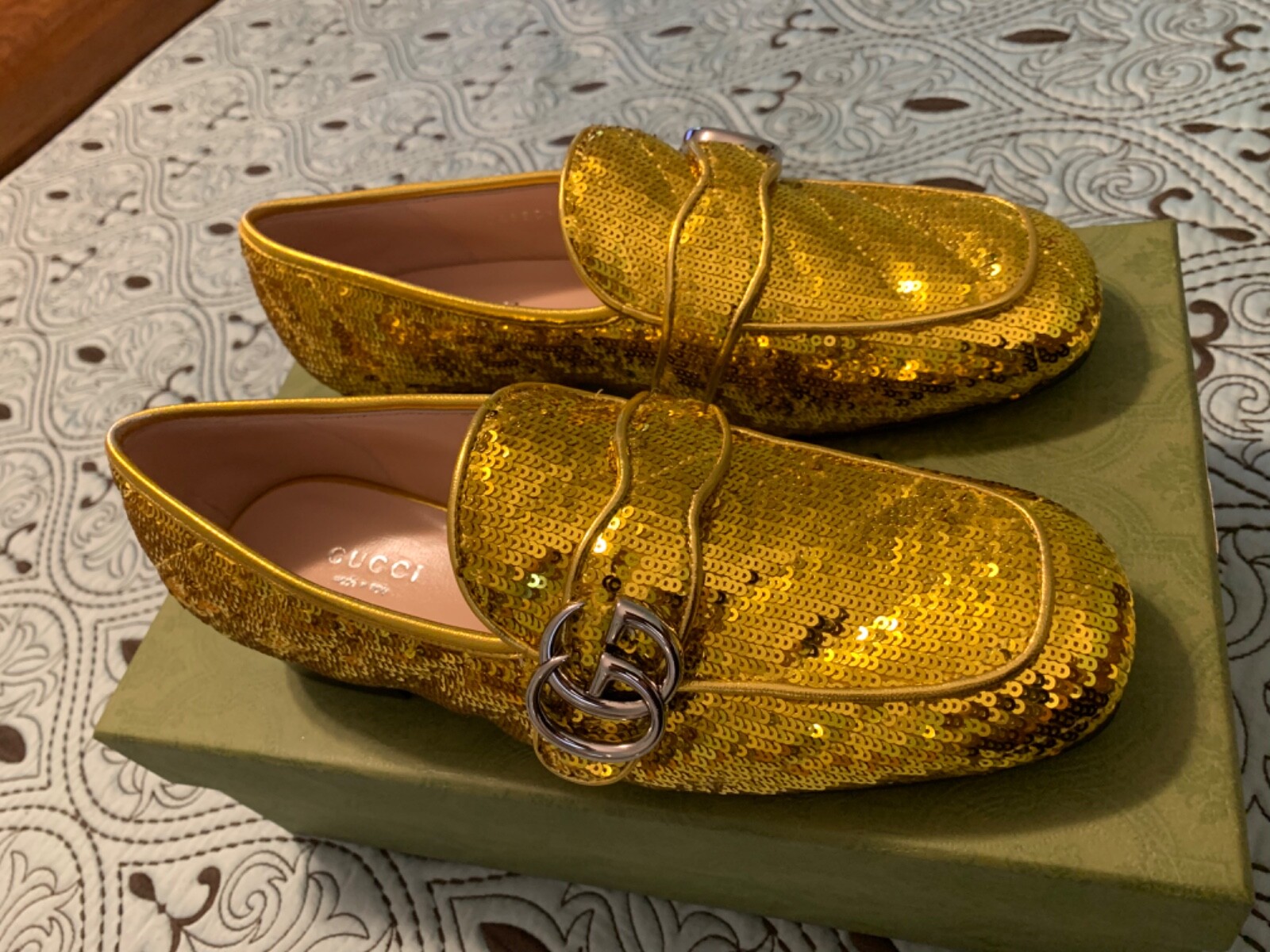Gucci GG Marmont Moccasins/Loafers Yellow sequins Womens Size EU