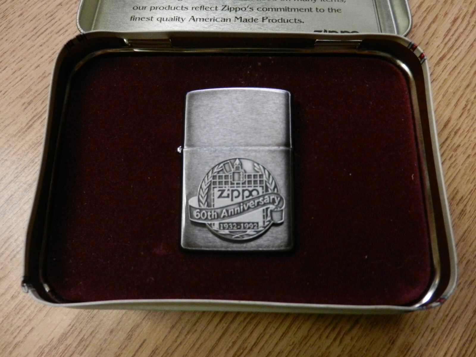Zippo 1932-1992 60th Anniversary Lighter W/ Tin Unfired No