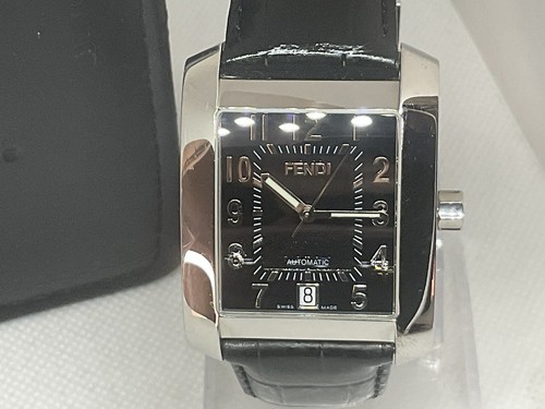 FENDI 7400G Watch Automatic Swiss Rectangle Black Guilloche Dial