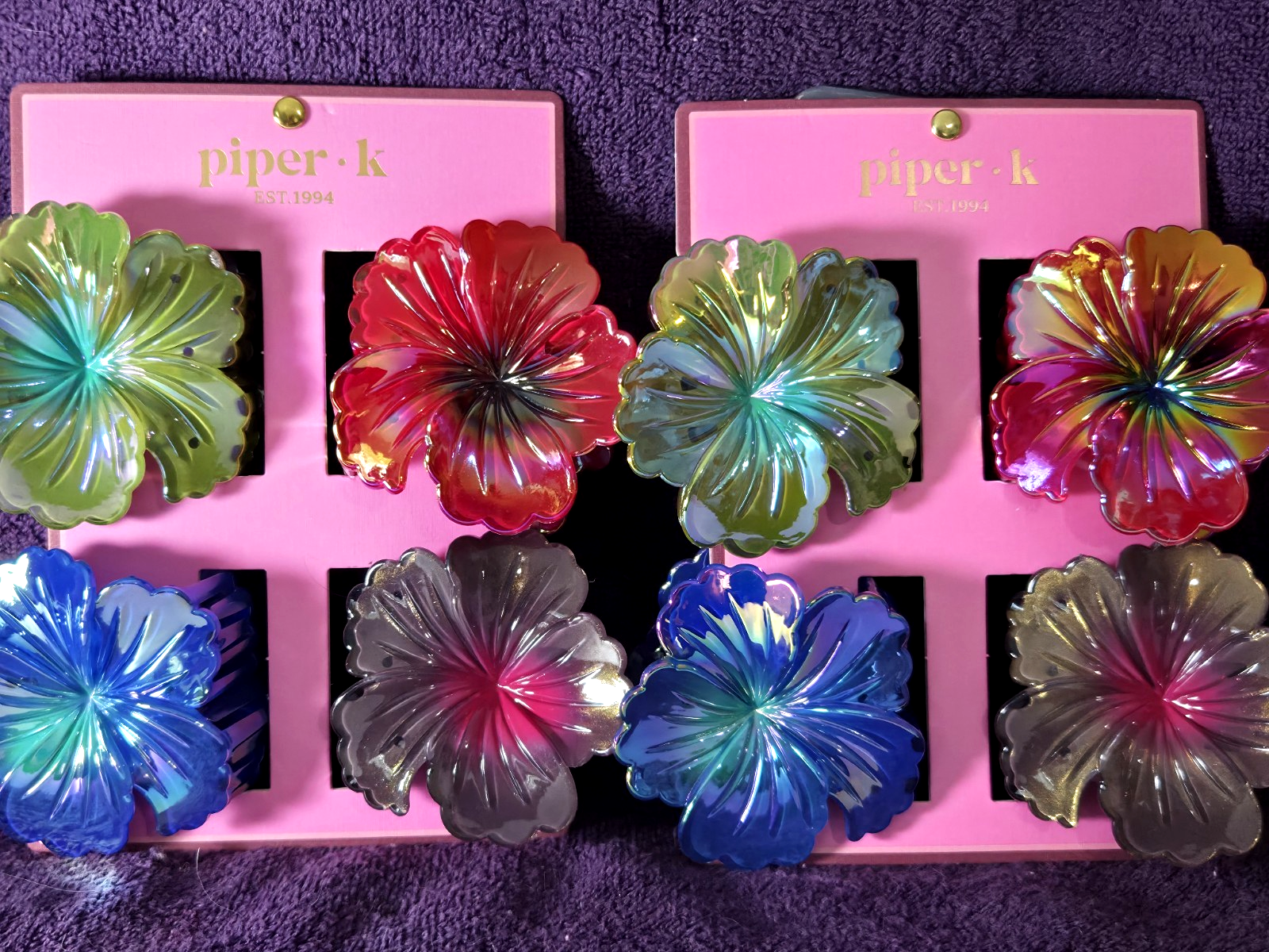 NIP 8 Piper K Large iridescent Hibiscus Flowers Hair Claw Clips
