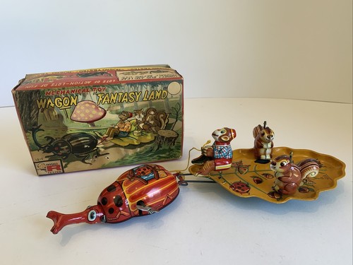 TPS TIN LITHO WINDUP FANTASY LAND & BOX BEETLE MONKEY & SQUIRRELS