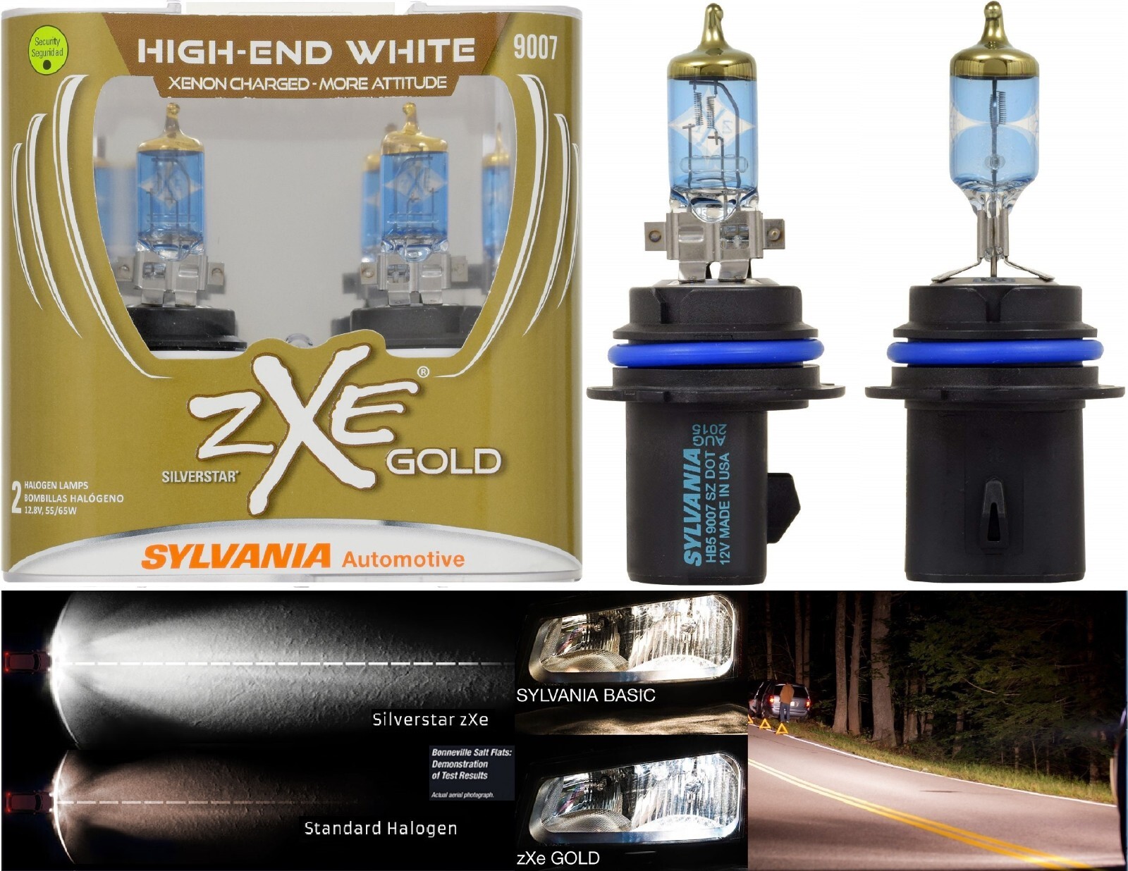 Sylvania Silverstar ZXE Gold 9007 HB5 65/55W Two Bulbs Headlight