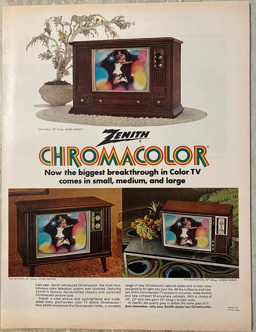 1971 Zenith Chromacolor TV Television Cabinet Styles Boyden Palma
