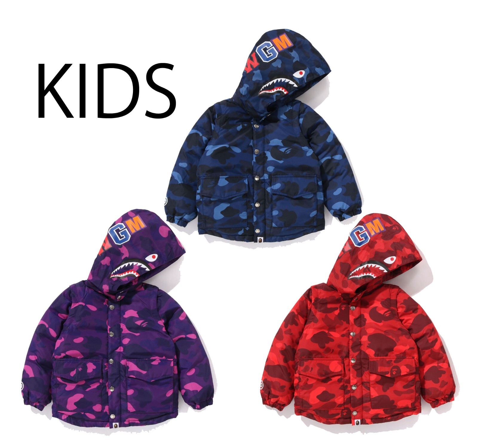 A BATHNIG APE BAPE KIDS COLOR CAMO SHARK 4WAY DOWN JACKET