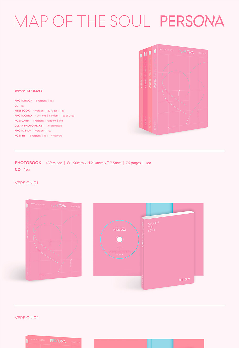 BTS MAP OF THE SOUL : PERSONA Album 4 Ver SET+P.Book+Card+Film+