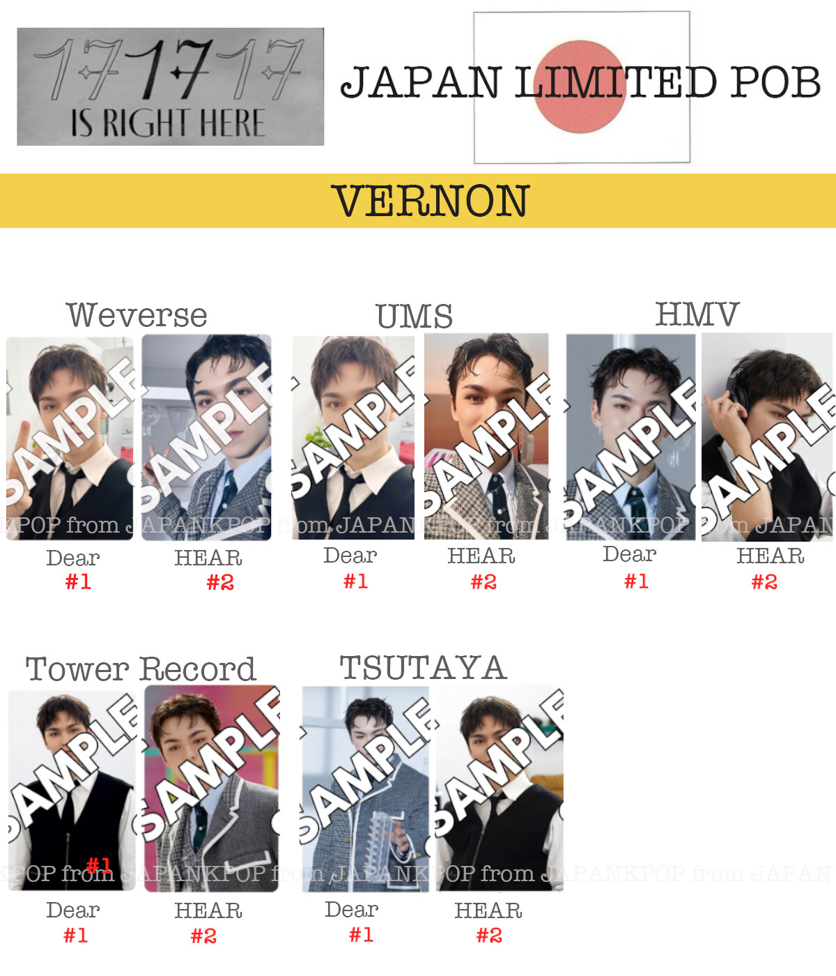 VERNON SEVENTEEN 17 IS RIGHT HERE DEAR HEAR Japan POB Photocard