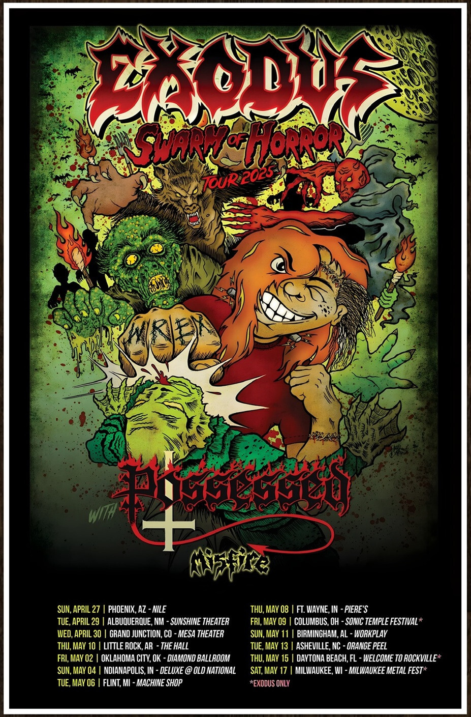 EXODUS | POSSESSED Tour 2025 Ltd Ed New RARE Poster! Death Thrash