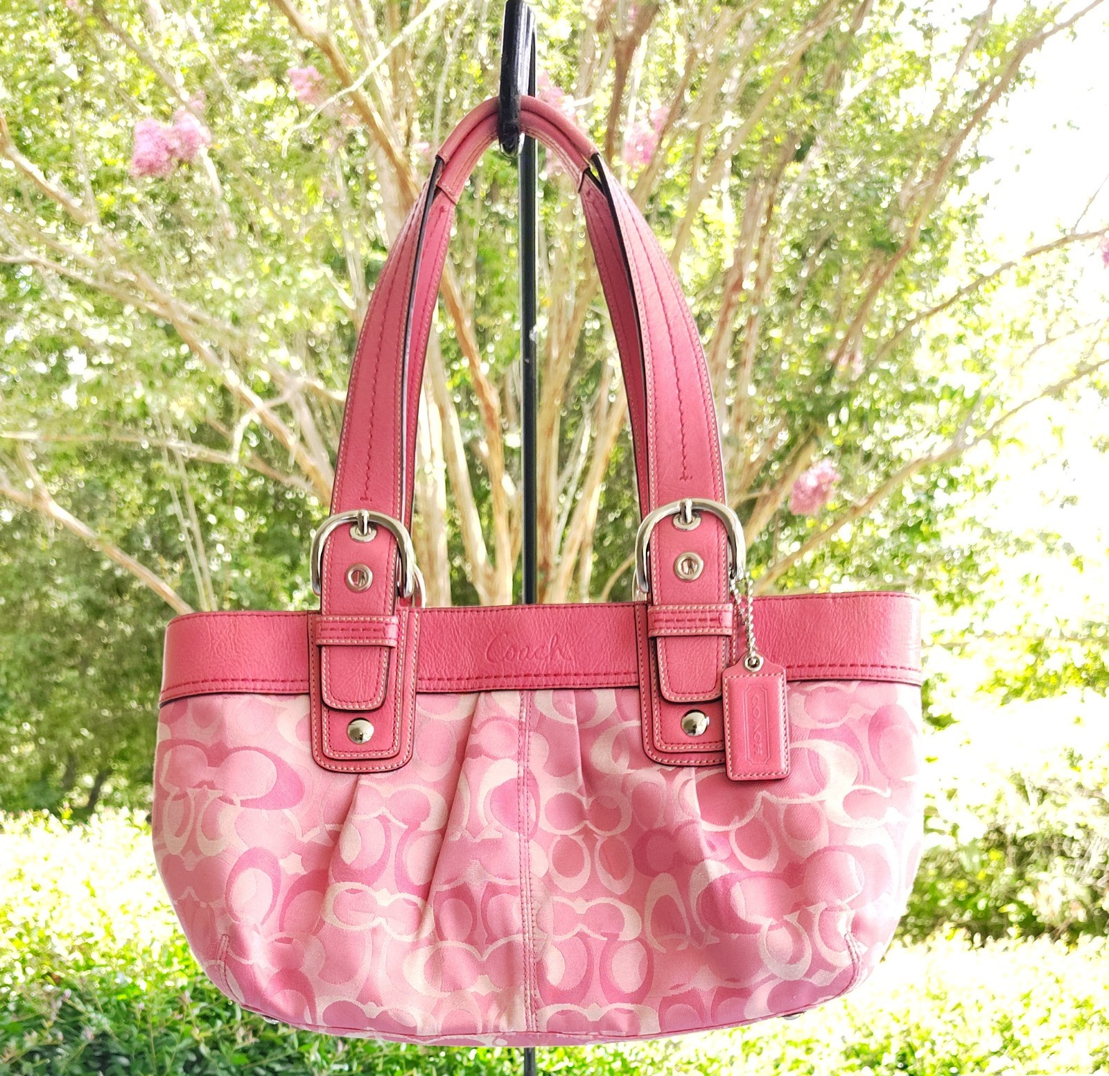 Coach LARGE F14492 Pink Soho Y2K Signature C Canvas Pleated