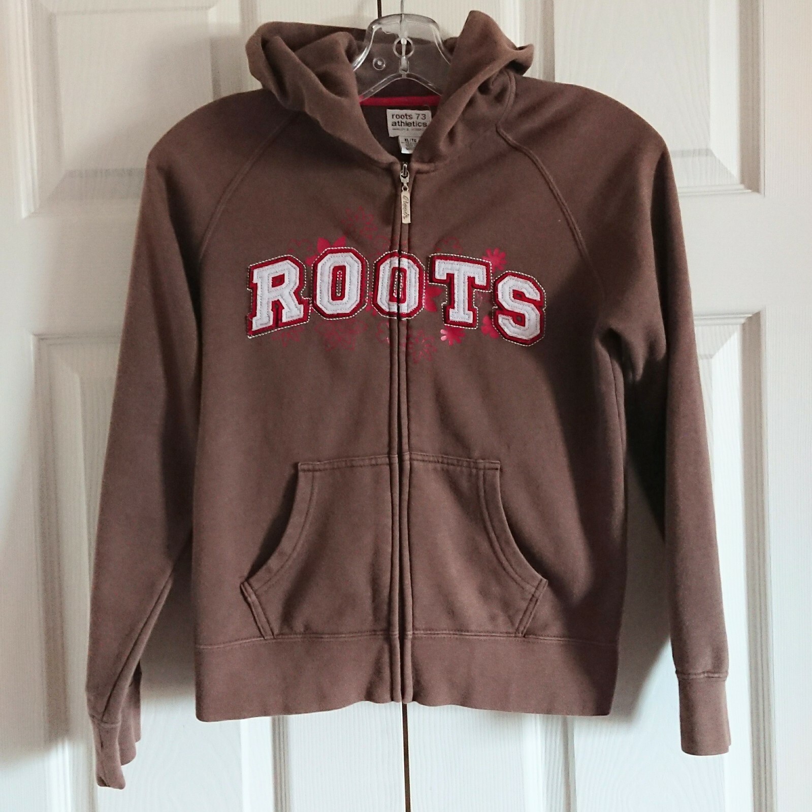 Roots Hoodie Athletic Kids Girl Brown Full Zipper Long Sleeve XL