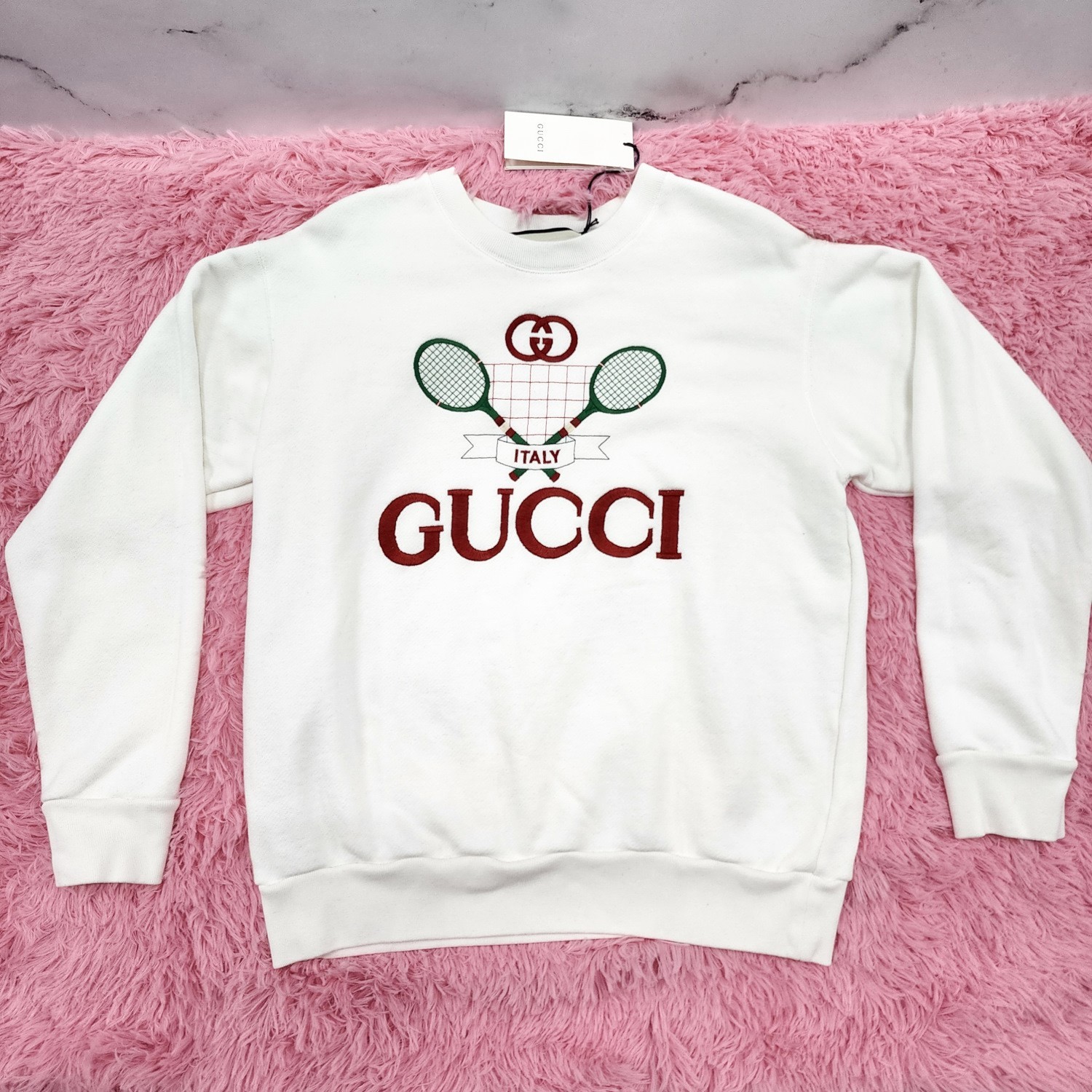 Gucci Tennis Racket Embroidered Sweatshirts White | MSRP $1300