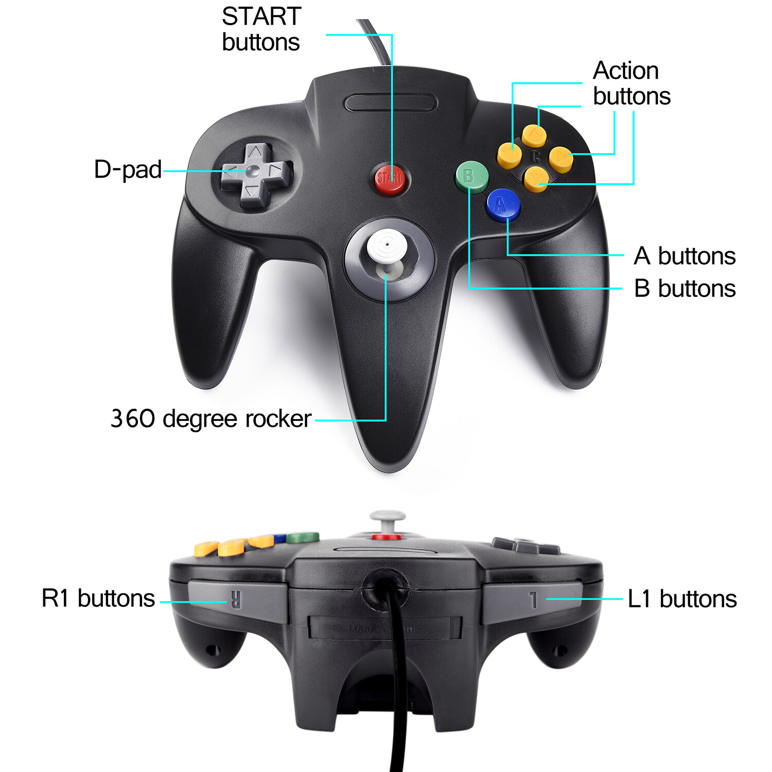 Wired N64 Controller For Nintendo 64 Video Game Console Gamepad