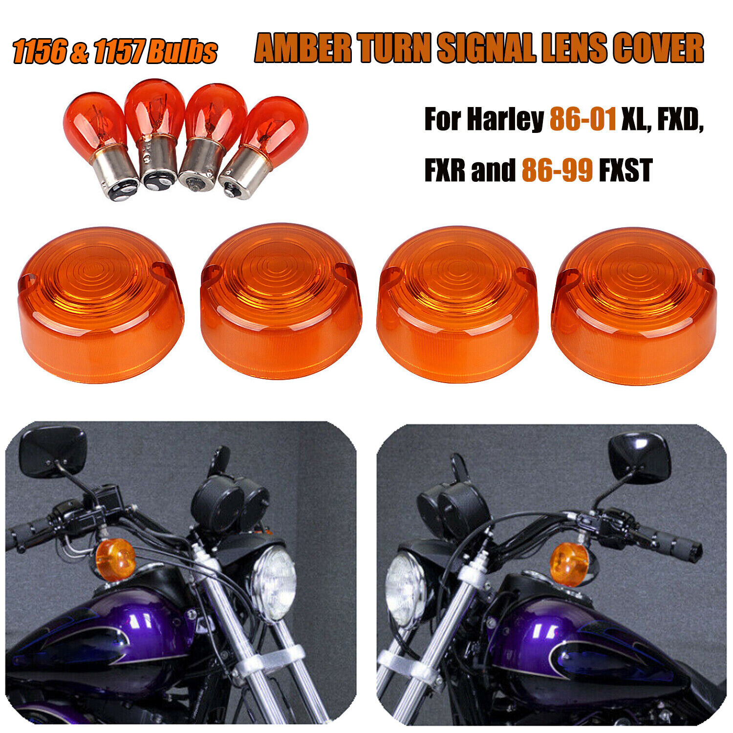 Turn Signal Lens&Bulb Kit For Harley Sportster Custom Deluxe