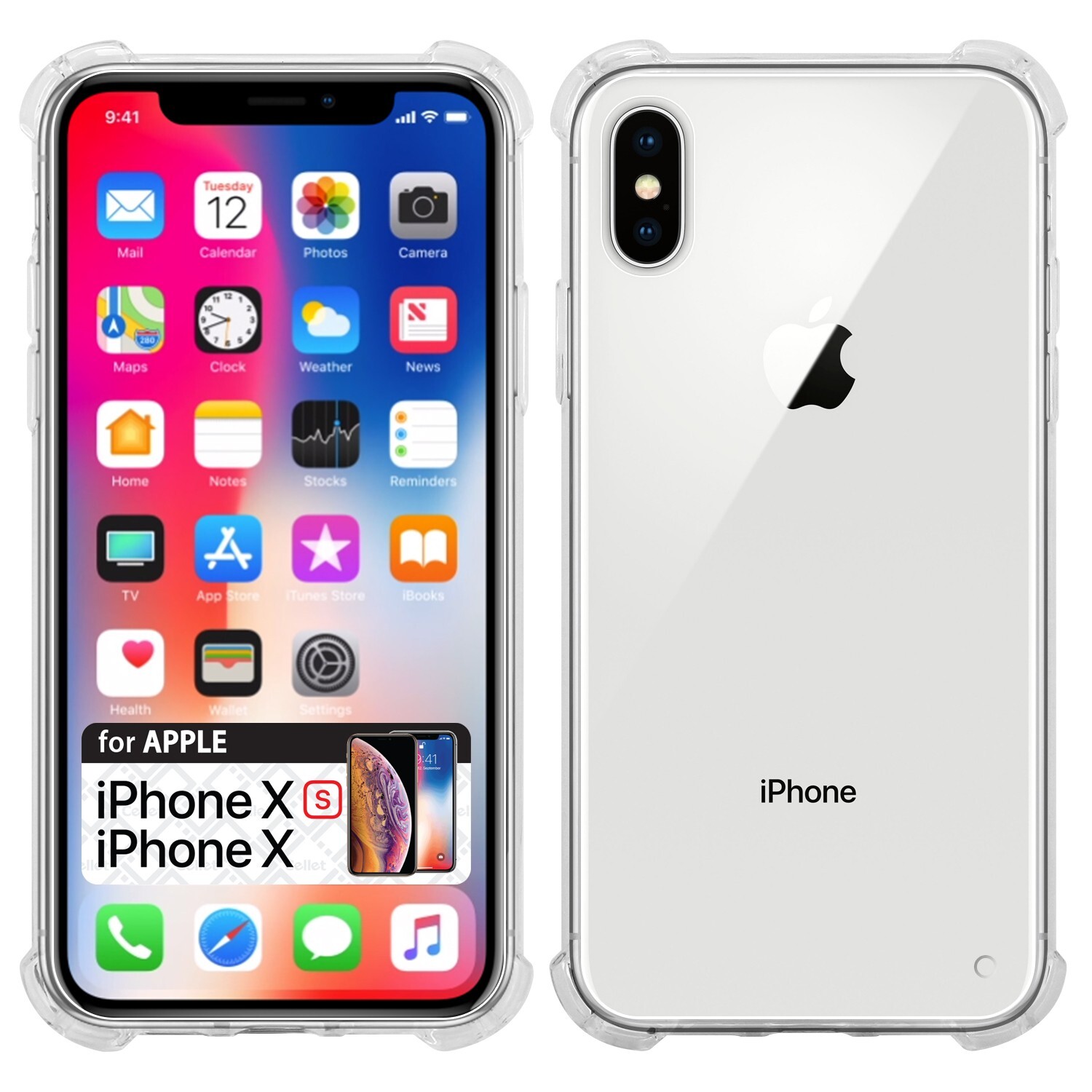 For Apple iPhone Xs & X Case Protector Clear Shockproof and