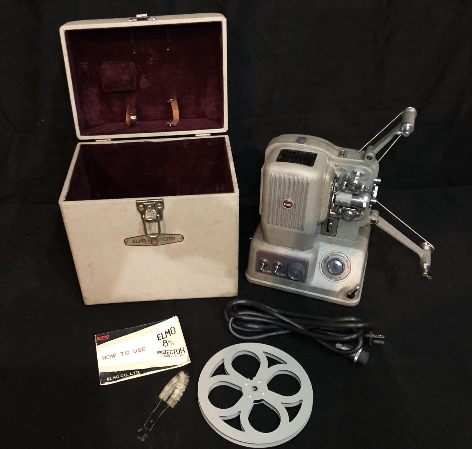 Vintage Elmo E-80 8mm Silent Projector Early 1950s Japan Made