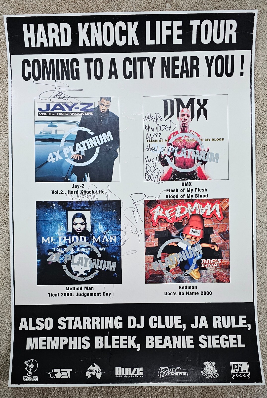 1999 Hard Knock Life Tour Poster signed by DMX, Method Man, Redman