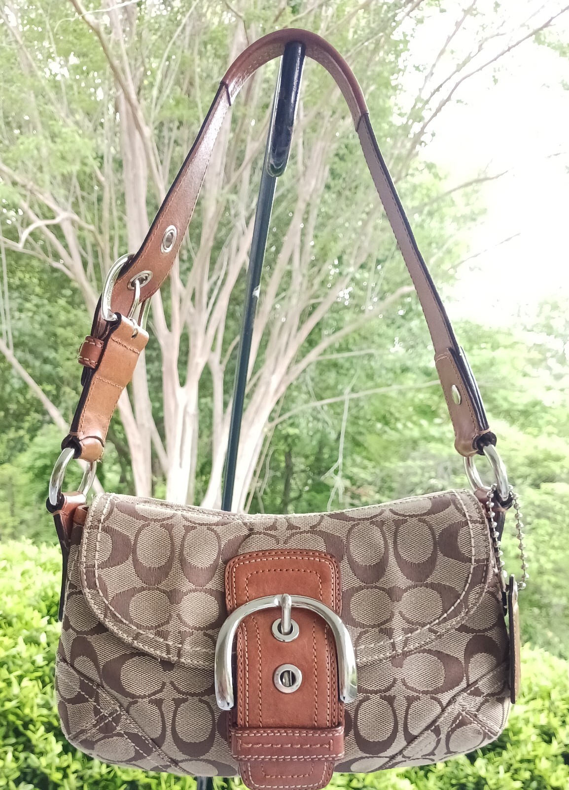 Coach SMALL 11860 Y2K Soho Beige Signature C Canvas & Tan Leather