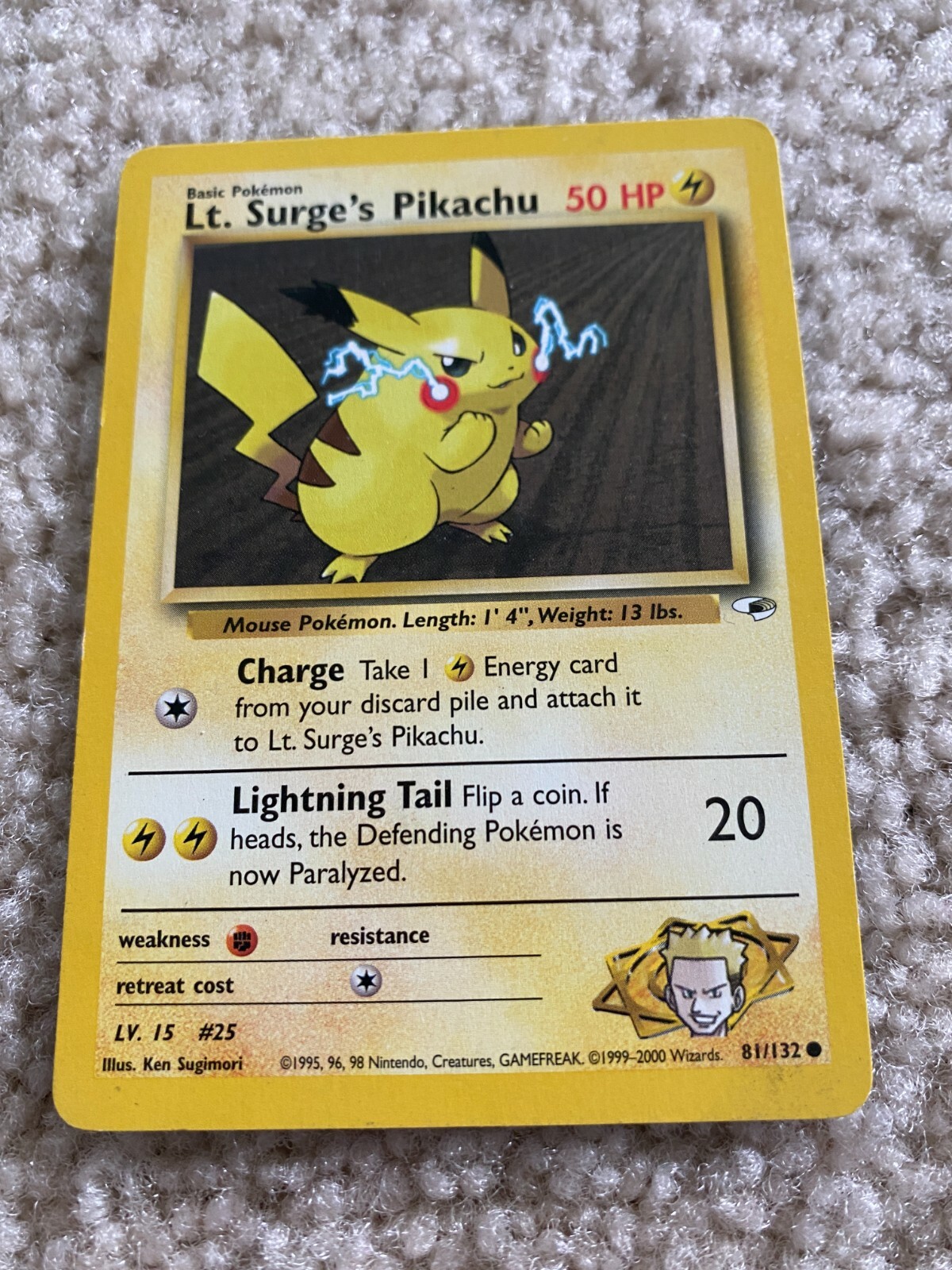 Lt. Surge's Pikachu 81 / 132 1st Edition Old Pokemon Card 50 HP | eBay