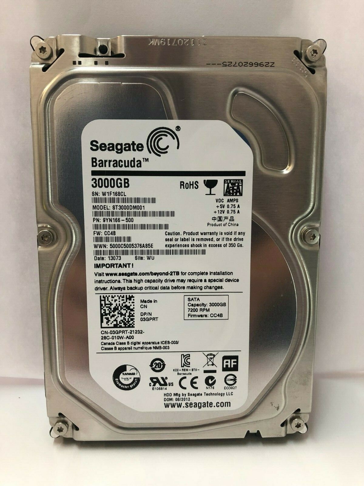 Seagate Barracuda 3TB HDD ST3000DM001 3.5” 7.2K SATA 6Gb/s 64MB