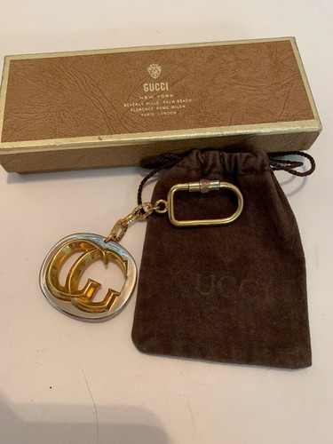 Vintage Gucci Gold Tone Screw Open Key Chain Fob Original POUCH