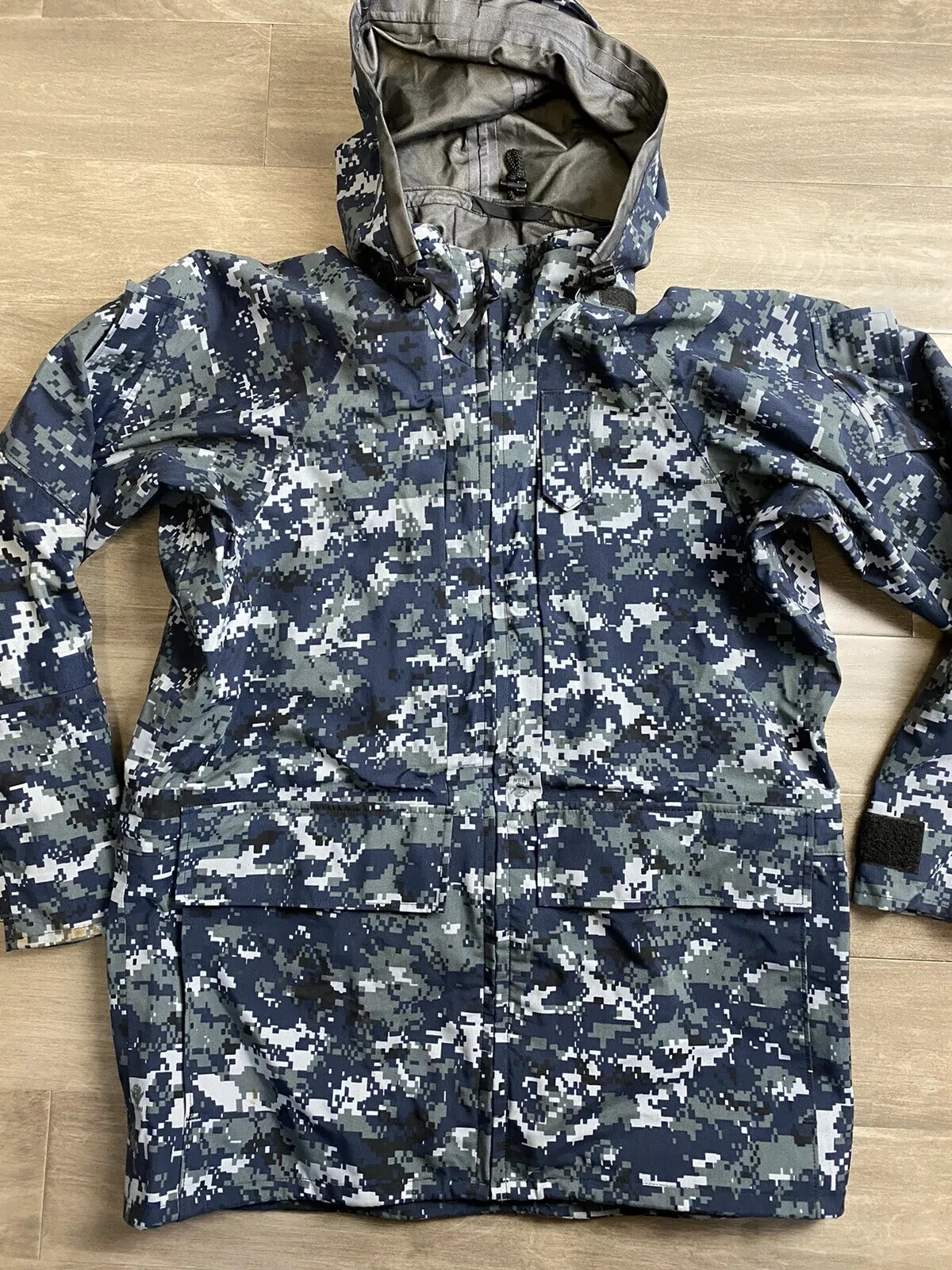 US Navy Working Parka Gore-Tex Digital Camo Blue Jacket Small Long