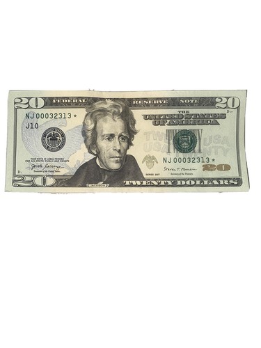 2017 $20 DOLLAR BILL - VERY RARE - *Star Note*. SERIAL #NJ00032313