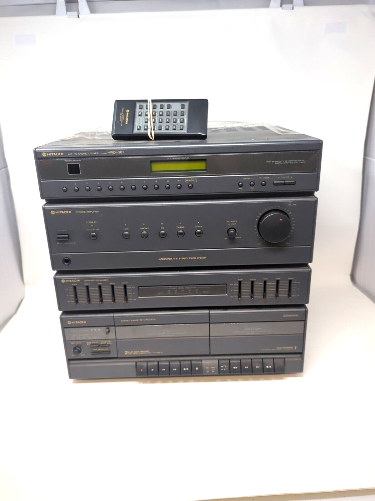 Vintage Hitachi Stereo Tuner, Stereo Amplifier, Dual Cassette Tape