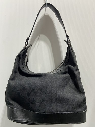 SALVATORE FERRAGAMO SHOULDER BAG AU-21 3342 CANVAS/LEATHER BLACK