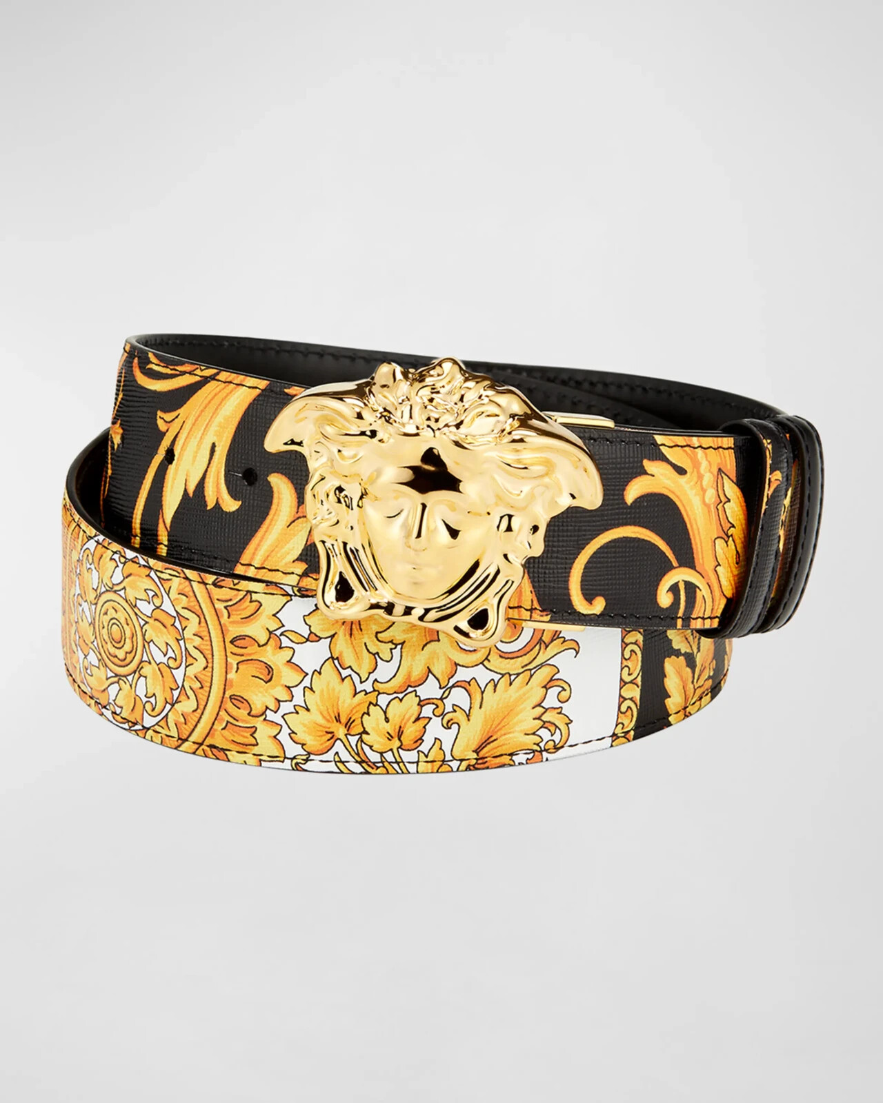 VERSACE Gold/Black Heritage Medusa Buckle Reversible Leather Belt