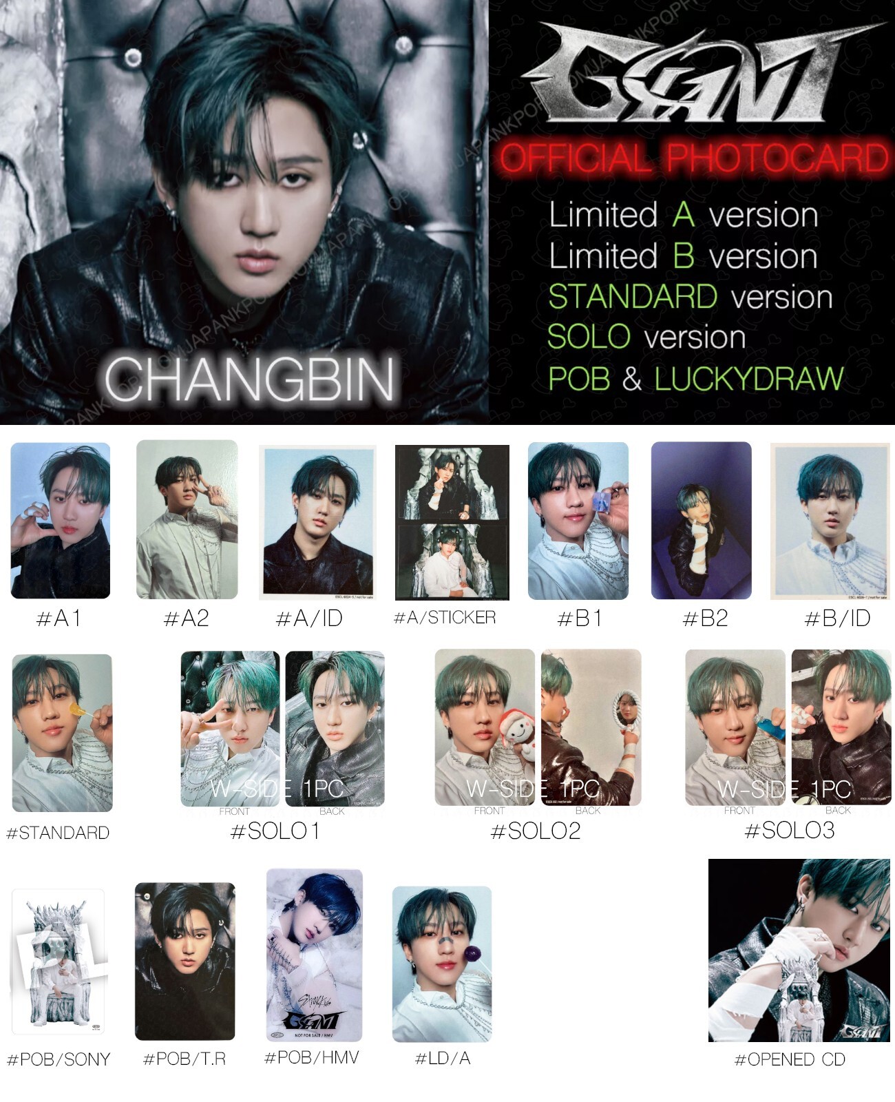 CHANGBIN STRAY KIDS GIANT JAPAN ALBUM PHOTOCARD POB LUCKY DRAW