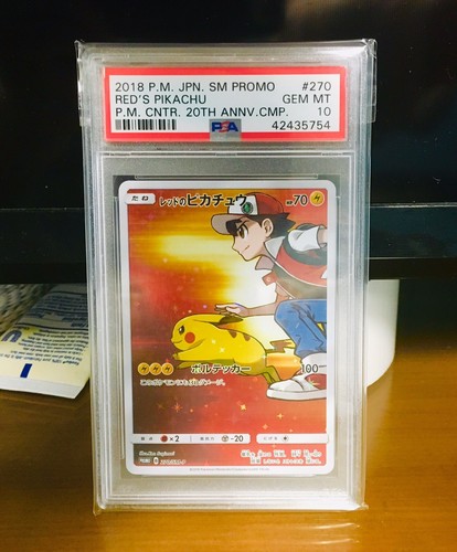 PSA 10 GEM MINT JAPANESE 2018 Red's Pikachu Pokemon Card 270/SM-P