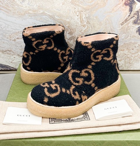 Gucci GG Wool-Effect Faux Fur Flat Ankle Boots | eBay