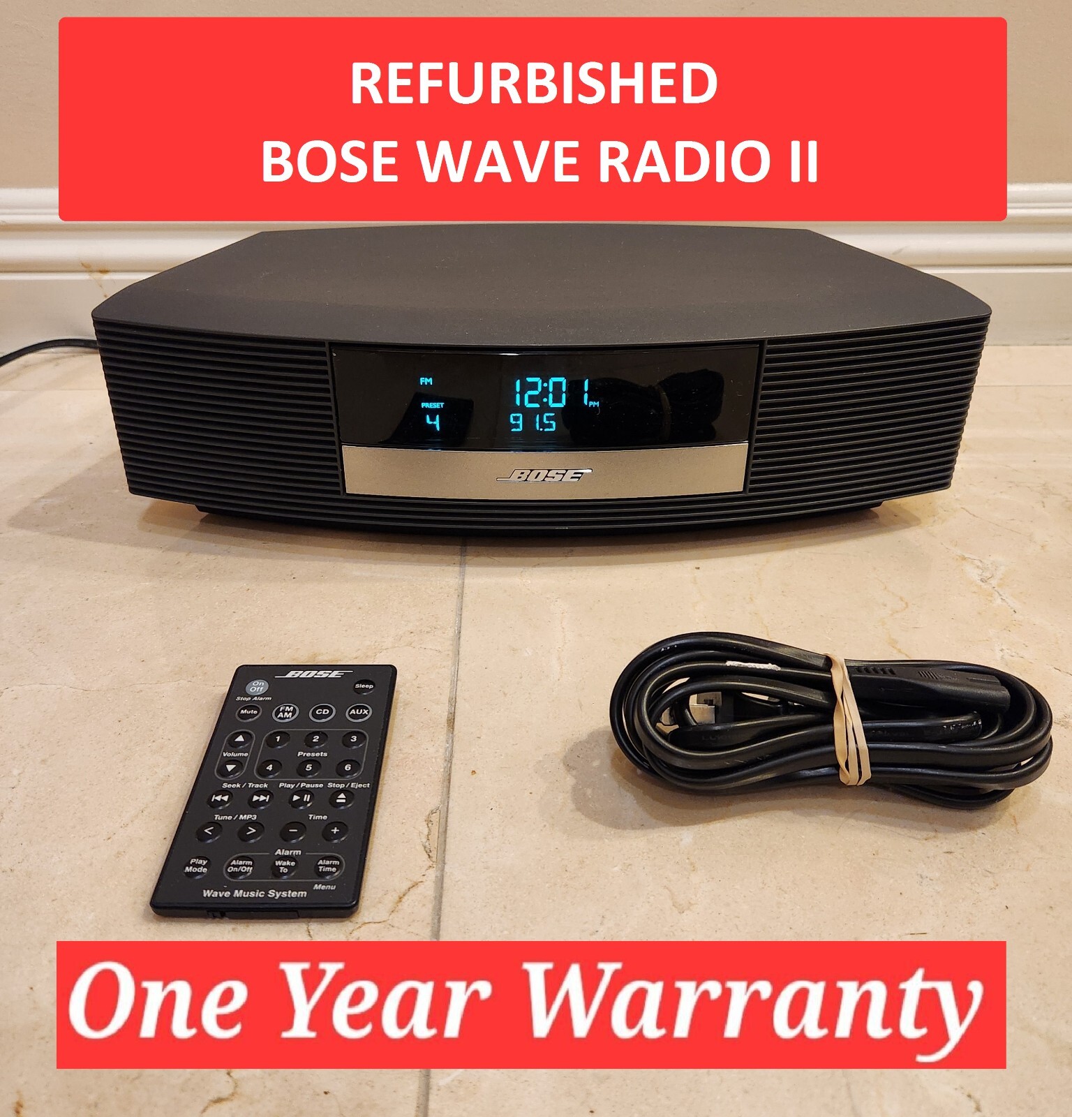 BOSE WAVE RADIO II AM/FM Radio Model: AWR1B2 (Black) w/ Remote