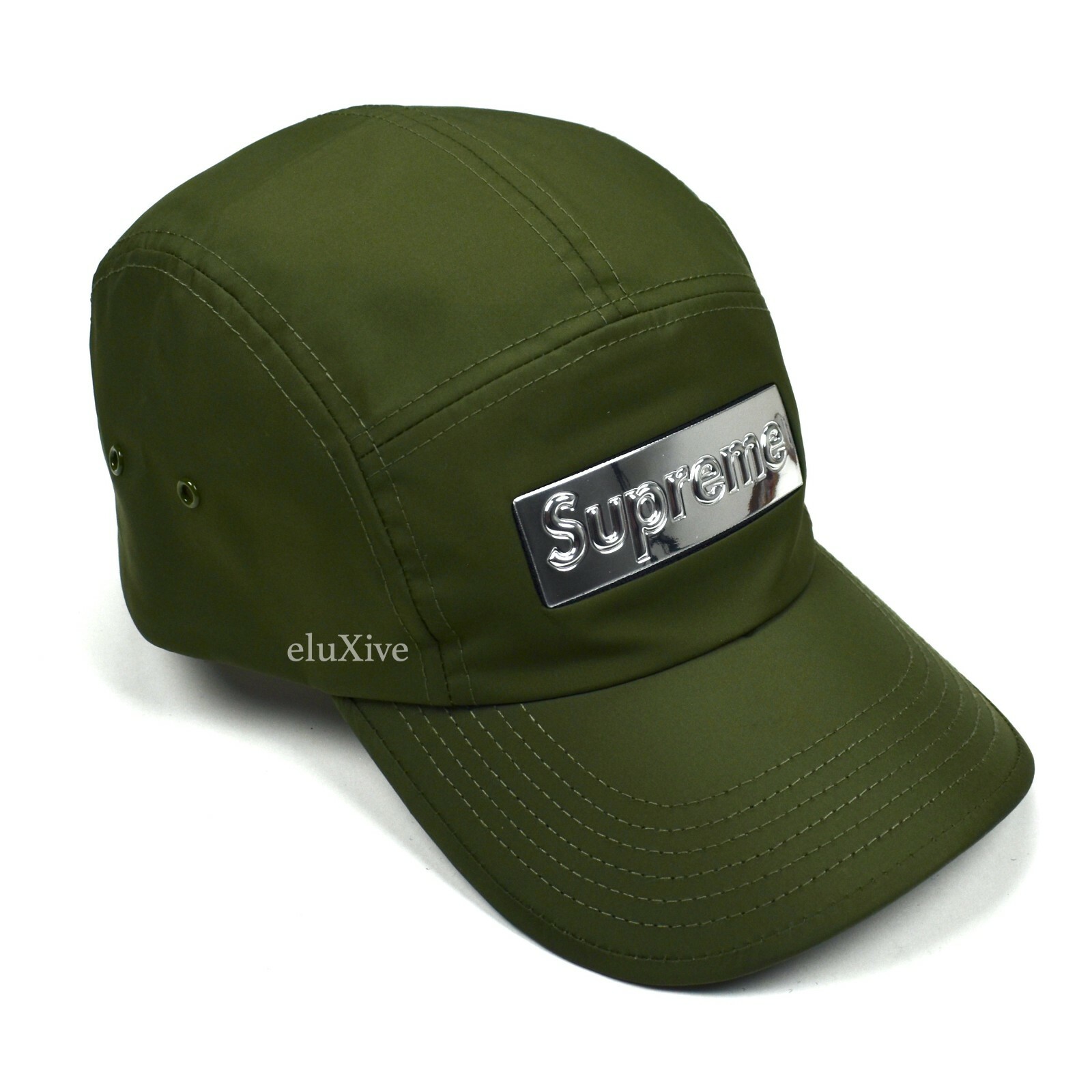NWT Supreme Mirror Box Logo Camp Cap Olive 5-Panel Strapback FW21