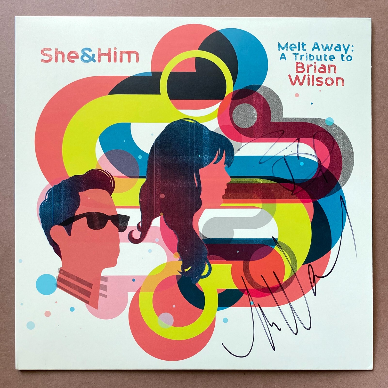 She & Him Signed Melt Away: A Tribute to Brian Wilson Vinyl Record