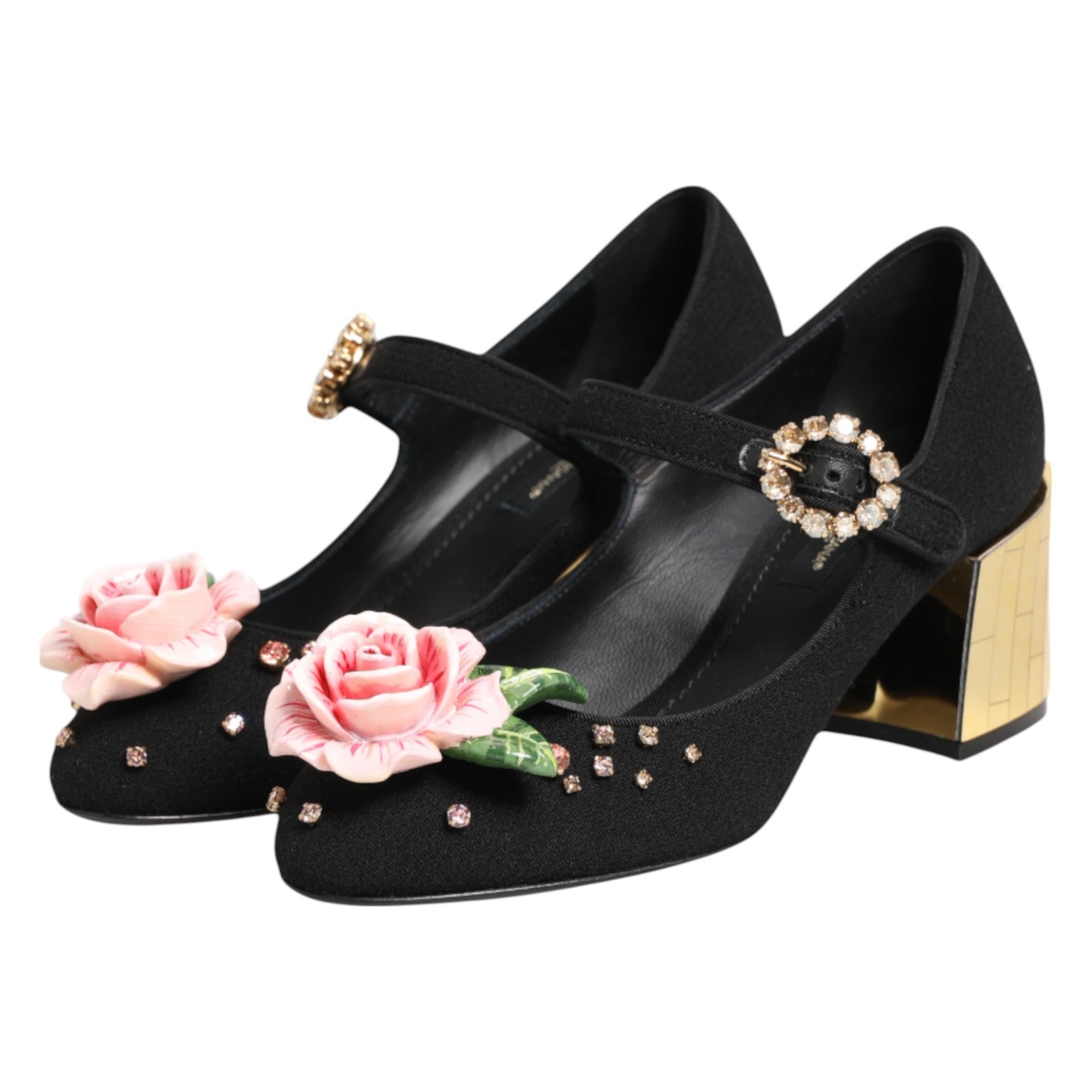 DOLCE & GABBANA Shoes Black Flower Crystal Embellished Mary Jane