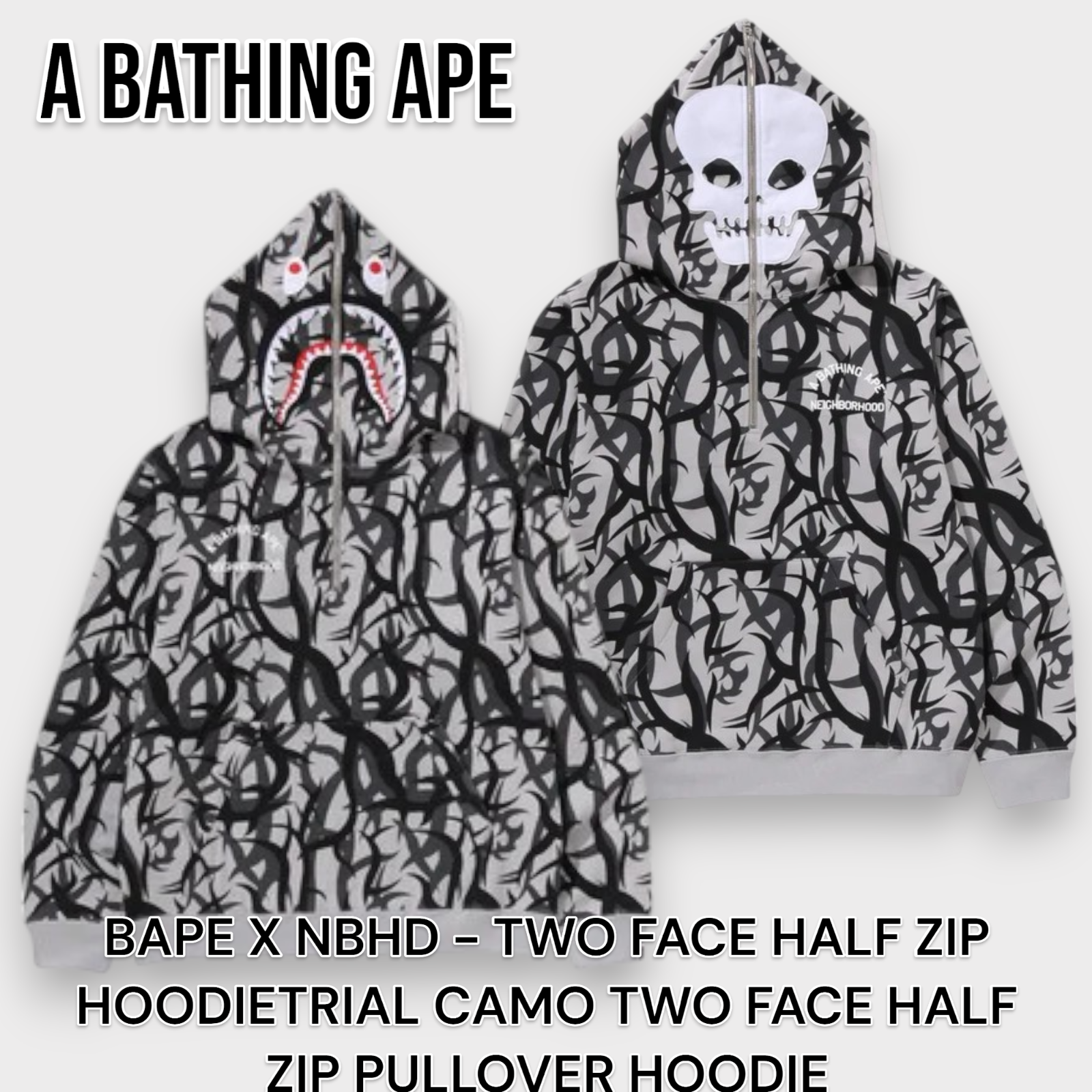 A BATHING APE BAPE X NEIGHBORHOOD TRIAL CAMO TWO FACE HALF ZIP