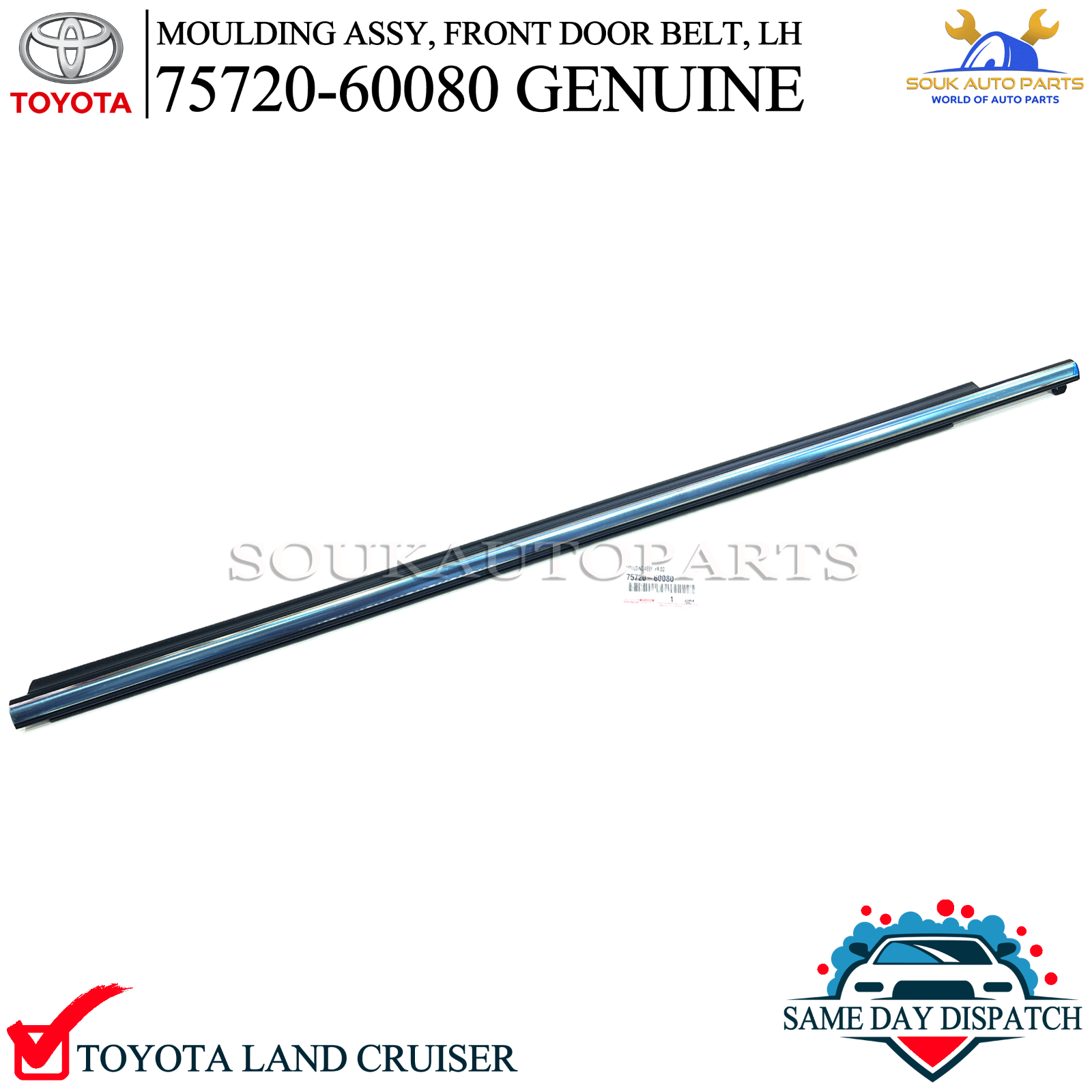 75720-60080 Genuine Toyota MOULDING ASSY, FRONT DOOR BELT, LH