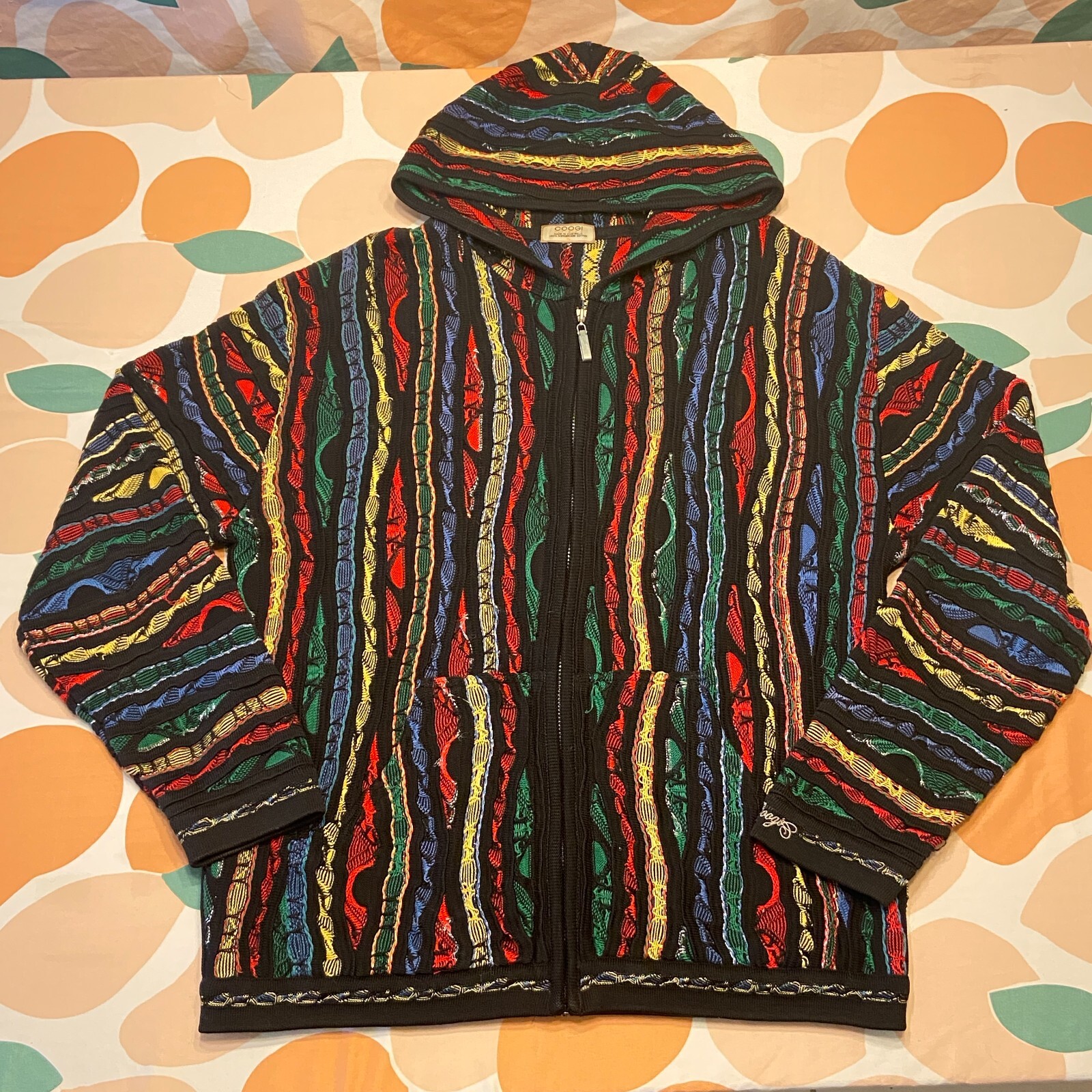 Coogi 3D Knit Sweater Hoodie Adult XL Extra Large Rasta Cotton