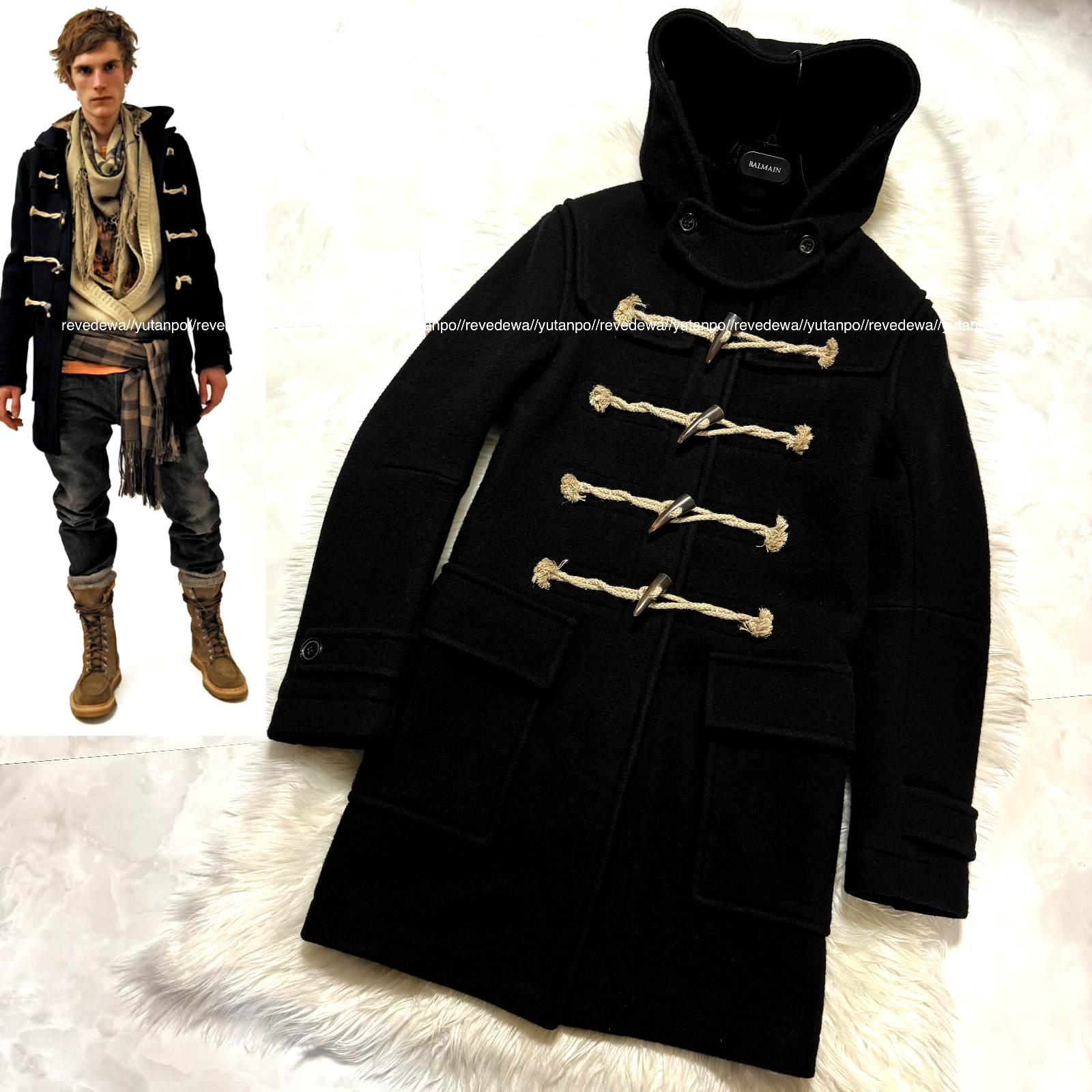 Genuine Very Rare Balmain Homme Melton Duffel Coat 44 Black