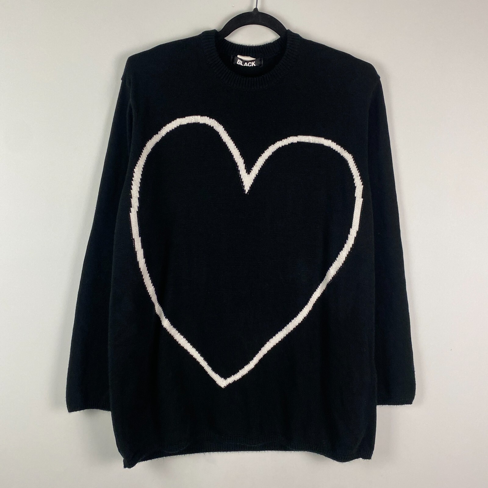 Comme Des Garcons Black Intarsia Heart Crew Neck Sweater Mens M