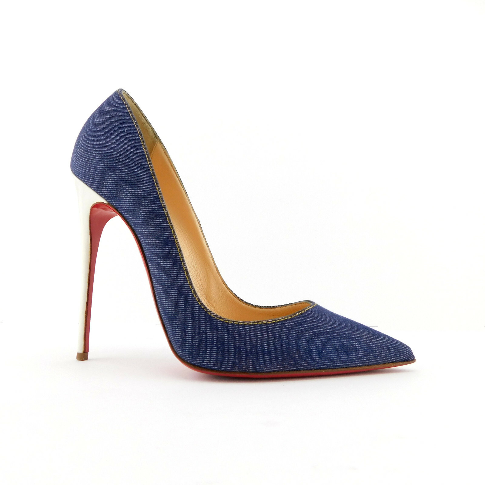 CHRISTIAN LOUBOUTIN Size 7.5 SO KATE Denim Heels Pumps Shoes 38