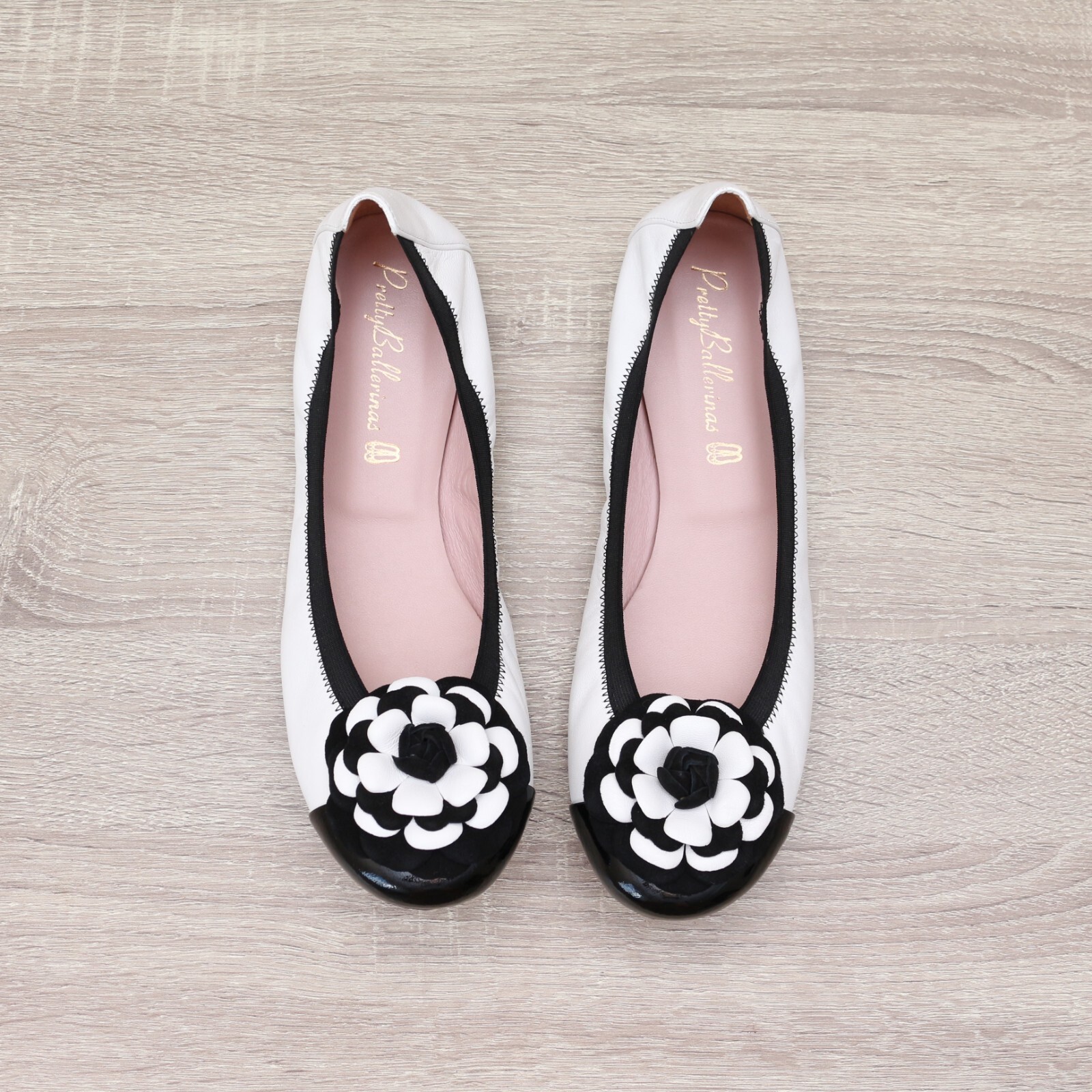 Pretty Ballerinas Shirley White Black Leather Ballet Flat Size EU