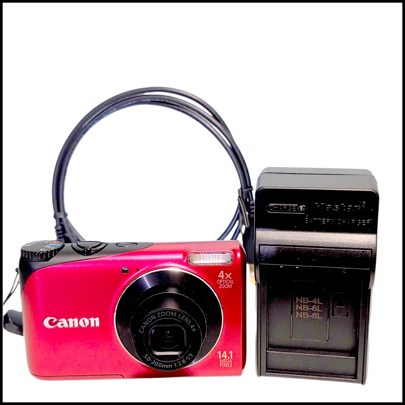Canon PowerShot A2200 14.1MP Digital Camera Red Battery Charger SD