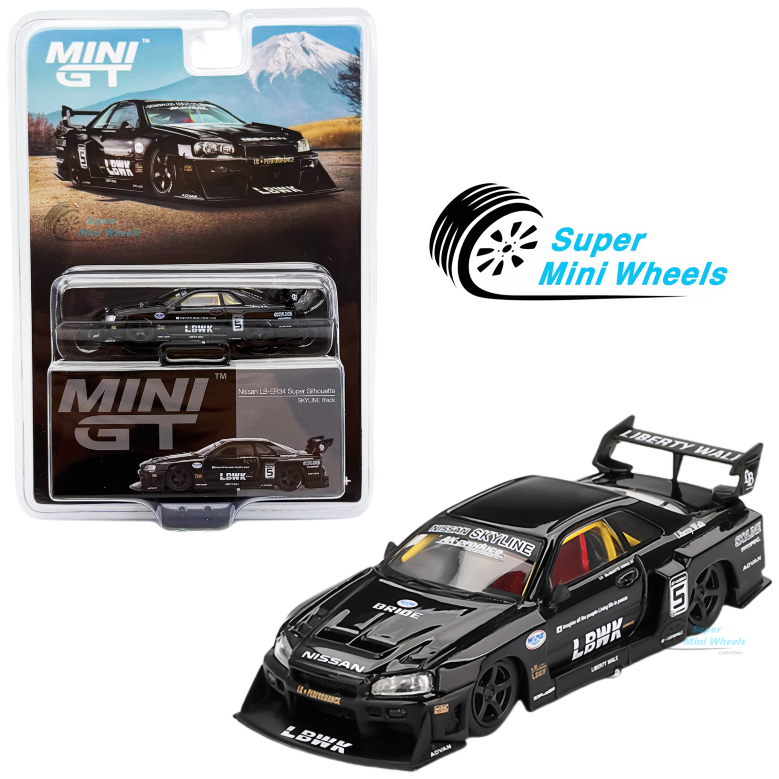 Mini GT 1:64 Nissan LB-ER34 Super Silhouette Black #844 | eBay