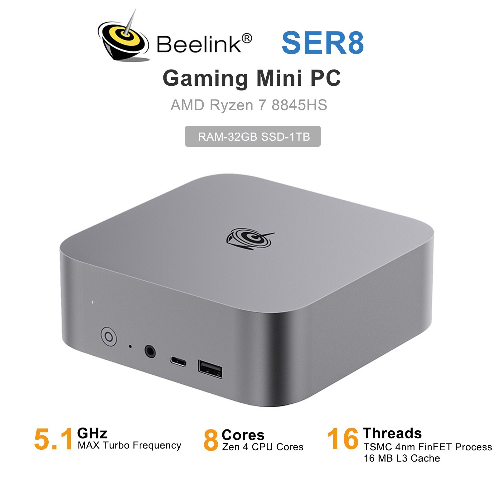 Beelink Gaming Mini PC SER8 AMD Ryzen 7 8845HS 32GB 1TB DP PC DDR5